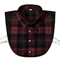 Miniatyrbilde 1 av 5: Dame falsk krage Avtakbar halv Arbeidsklær Skjorte Samme Skjorte Wine red plaid 42 size