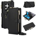 Etui til iPhone 16 Pro sort Ring lynlås Crossbody Wallet med kortholder til flere kort