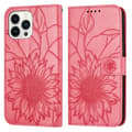 Etui til iPhone 13 Pro, roserød 3D-preget solsikke-lommebok med kortholder og flip