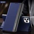 Etui til iPhone 16 Safirblå Flip Magnetisk Elektroplettering Sidevindue Usynlig Stand