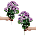 Miniatyrbilde 1 av 5: Kunstige Geranium Blomster Falsk Geranium Busk Lang Kunstig Silkeblomst Plante for Utendørs Plantekasse Hage Hjem Dekorasjon (Blå) Purple