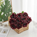 Miniatyrbillede 3 af 5: Kunstig Rose 10 stk. Åben Blomsterbuket Falske Rosestængler Falske Silke Blomster (Brændt Orange) Burgundy