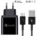 Pikkukuva 1 / 2: Snabbladdare Fast Charger USB-C Kabel 3 Port Svart Black