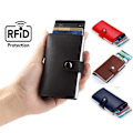 Miniatyrbillede 1 af 7: Pop Up Korthållare Aluminium Läder RFID & NFC skydd Sedelfack Red