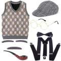 Miniatyrbild 1 av 2: 100 dagars skola Gammal man Cosplay kostym för barn Pojkar Farfar Fancy Dress Up Outfits Hatt, glasögon och farfar väst set Orange B 3-4 Years