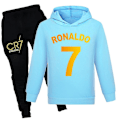 Miniatyrbild 1 av 2: Barn Pojkar Och Flickor Ronaldo Tryckt Långärmad Hoodie + Byxor Casual Kläder Set Sportkläder light blue 9-10 Years