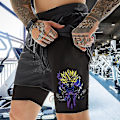 Miniatyrbild 2 av 5: Anime Print 2 i 1 Gym Shorts för män, atletiska träningsshorts med foder, Bodybuilding Training Running Jogging Quick Dry Black 9 XXL