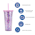 Miniatyrbild 3 av 5: 700 ml dubbellagers plastmugg, enkel genomskinlig glitterhalmkopp med paljetter, vattenkopp med stor kapacitet style2