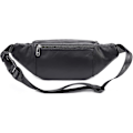 Miniatyrbild 3 av 5: Äkta läder Fanny Pack välgjord slitstark midjeväska i läder med massor av fickor med blixtlås Svart null none