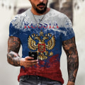 Miniatyrbild 1 av 5: Ryska flaggan Print Kortärmad Casual Sommar T-shirt med rund hals för män DT-3108 M