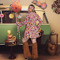 Miniatyrbild 2 av 5: Plus Size Hippie Kostym för Kvinnor 60-tal 70-tal Disco Kläder Halloween Festklänning Set Khaki 4-6