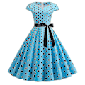Miniatyrbild 1 av 3: Kvinnors Polka Dot Hepburn Retro 50-tal 60-tal Rockabilly Festklänning Swing Midi Klänning Blue M