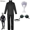 Miniatyrbild 1 av 5: 2023-anime Jujutsu Kaisen Gojo Satoru Cosplay Kostym Toppar Byxor Ögonlapp Halloween Party Män Uniform Peruker-1-1 Black Package 6 S