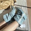 Miniatyrbild 1 av 5: Veck Blå jeanslår höga stövlar för kvinnor 2023 Höst tjockklackade spetsiga tå Cowboystövlar Kvinna Slip On Western långa stövlar ankle boots 42
