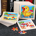 Miniatyrbild 4 av 4: 11x11cm Träpussel för barn Tecknad Djurtrafik Tangram Träpusselleksaker Pedagogiska sticksågsleksaker för barn Presenter C 15-zebra
