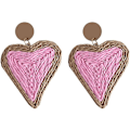 Miniatyrbild 1 av 3: Bohemian Woven Straw Wicker Raffia Rotting Dingle Örhängen Geometriska Circle Round Drop Earrings pink heart