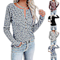 Miniatyrbild 1 av 5: Kvinnors höst-/vintermode V-ringad print Långärmad Casual Lös T-shirt Plus Size Grey M