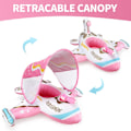 Miniatyrbild 3 av 5: Swimbobo Toddler Uppblåsbar bil Baby med justerbart soltak och säkerhetssits Poolleksaker för barn Pink Airplane