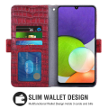 Miniatyrbild 2 av 5: För Samsung Galaxy A22 Crocodile PU Läder Telefon Case Dubbelt magnetiskt cover Red