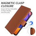 Miniatyrbild 4 av 5: För Samsung Galaxy S10 Plus anti-scratch Litchi Texture Äkta kohud Läder+tpu Telefon Case Light Brown