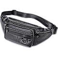 Miniatyrbild 1 av 5: Äkta läder Fanny Pack välgjord slitstark midjeväska i läder med massor av fickor med blixtlås Svart null none