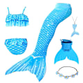 Miniatyrbild 1 av 4: Sommarflicka sjöjungfru stjärt med monofin Halloween kostym prinsessa klänning baddräkt bikini badkläder för simning V 150cm(11-12T) 6PCS with fins4