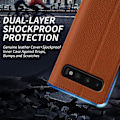 Miniatyrbild 5 av 5: För Samsung Galaxy S10 Plus anti-scratch Litchi Texture Äkta kohud Läder+tpu Telefon Case Light Brown