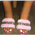 Miniatyrbild 1 av 4: Nya 2024 Dam Sandaler Kristall Platta Klack Sandaler Päls Rhinestone Sommar Skor Dam Flip Flops Strand Sandaler Storlek 35-43 Pink 36