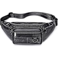 Miniatyrbild 2 av 5: Äkta läder Fanny Pack välgjord slitstark midjeväska i läder med massor av fickor med blixtlås Svart null none