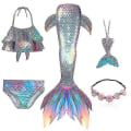 Miniatyrbild 1 av 5: 5 st/set Flickor Sjöjungfru Stjärt Baddräkt Barn Sjöjungfru Ariel Cosplay Kostym Fantasy Strand Bikini Set 1 110