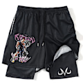 Miniatyrbild 1 av 5: Anime Print 2 i 1 Gym Shorts för män, atletiska träningsshorts med foder, Bodybuilding Training Running Jogging Quick Dry Black 8 XXXL