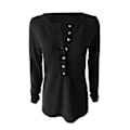 Miniatyrbild 2 av 5: Kvinnors höst-/vintermode V-ringad print Långärmad Casual Lös T-shirt Plus Size Black M
