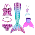 Miniatyrbild 1 av 4: Sommarflicka sjöjungfru stjärt med monofin Halloween kostym prinsessa klänning baddräkt bikini badkläder för simning V 150cm(11-12T) 6PCS with fins7