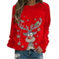 Miniatyrbild 1 av 2: Jul Kvinnor Print Långärmad T-shirt Xmas Lös Pullover Toppar Blus Red L