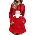 Miniatyrbild 2 av 3: Printed Hooded Long Sleeve Women's Sweatshirt Dress Damhoodie Red 2XL