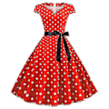 Miniatyrbild 1 av 3: Kvinnors Polka Dot Hepburn Retro 50-tal 60-tal Rockabilly Festklänning Swing Midiklänning Red 2XL