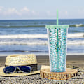 Miniatyrbild 5 av 5: 700 ml dubbellagers plastmugg, enkel genomskinlig glitterhalmkopp med paljetter, vattenkopp med stor kapacitet style3