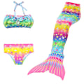 Miniatyrbild 1 av 4: Sommarflicka sjöjungfru stjärt med monofin Halloween kostym prinsessa klänning baddräkt bikini badkläder för simning V 150cm(11-12T) 3PCS without fins23