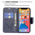Miniatyrbild 5 av 5: Imprint Butterfly Magnetisk stängning Läderställ Plånbok Case Fodral med rem för Iphone 13 Mini 5,4 tum - lila Dark Blue