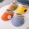 Miniatyrbild 3 av 5: Sommar Barn Print Bred brättad UV-skyddsmössa Topless cap Solhatt Yellow Strawberry*