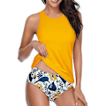 Miniatyrbild 1 av 3: Kvinnor Hawaiian Sport Tankini Bikini Set Badkläder Väst Top Hög midja Beachwear Baddräkt Badkläder Badkläder Gul S