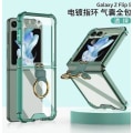 Miniatyrbild 1 av 3: Klart smalt tunt stötsäkert case till Samsung Galaxy Z Flip 5 med ringhållare Transparent Green