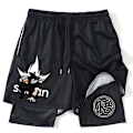 Miniatyrbild 1 av 5: Anime Print 2 i 1 Gym Shorts för män, atletiska träningsshorts med foder, Bodybuilding Training Running Jogging Quick Dry Black 9 4XL