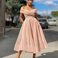 Miniatyrbild 3 av 5: Elegant A-linje off-shoulder aftonklänning för bröllopsgäst födelsedagsklänning för cocktail Vestidos De Novia Pink XL