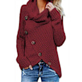 Miniatyrbild 1 av 5: Vinter Lös Turtleneck Tröja Långärmad Knapp Casual Pullover För Kvinnor Red M