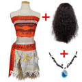 Miniatyrbild 1 av 5: Vuxna barn prinsessan vaiana moana kostym klänningar med halsband peruk kvinnor tjejer halloween fest moana klänning kostymer cosplay Costume +necklace+wig 4t