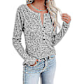 Miniatyrbild 4 av 5: Kvinnors höst-/vintermode V-ringad print Långärmad Casual Lös T-shirt Plus Size Grey 2XL