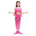 Miniatyrbild 3 av 5: Flickor Ruffel Badkläder Crop Top Trosor Mermaid Tail 3st Set Baddräkt Strandkläder Rose Red 7-8 Years
