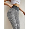 Miniatyrbild 3 av 5: Kvinnors Leggings Yogabyxor med hög midja Tiktok Scrunch Butt Jacquard Ruched Booty Tights Mage Control Butt Lift Grå Vit Svart Lila Fitn Orange M