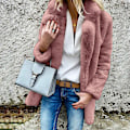 Miniatyrbild 1 av 2: Dam Vinter Fluffy Coat Teddy Bear Faux Fur Jackor Mode Varma Ytterkläder Toppar Red Bean Paste 3XL